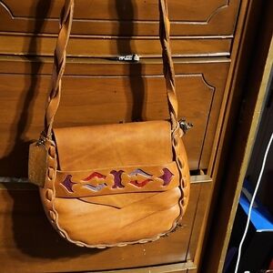 Elegant Tan Leather Satchel with Braided Strap